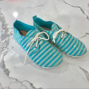 Girls Zuzii Oxford shoes blue silver stripe 11